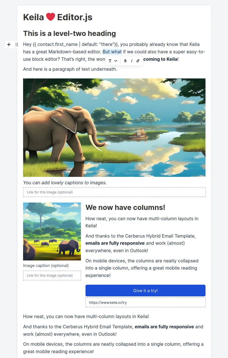 Screenshot showing the new block editor
