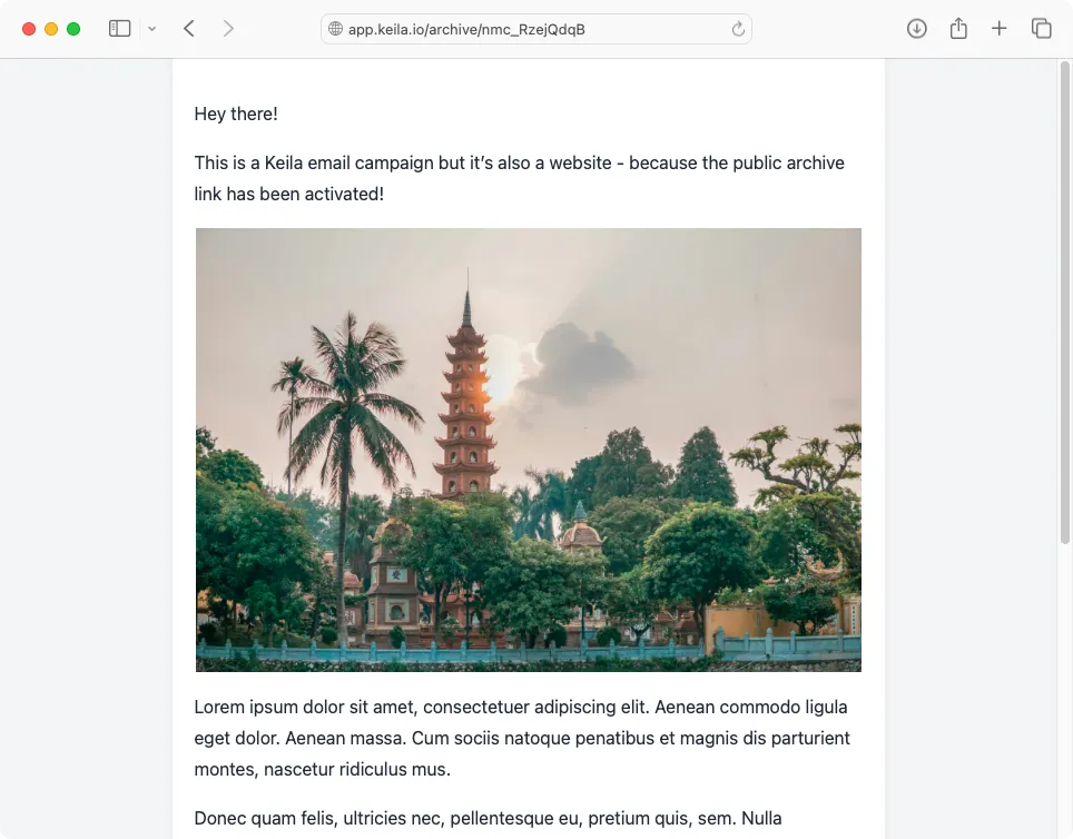 Screenshot showing the public archive feature in Keila.