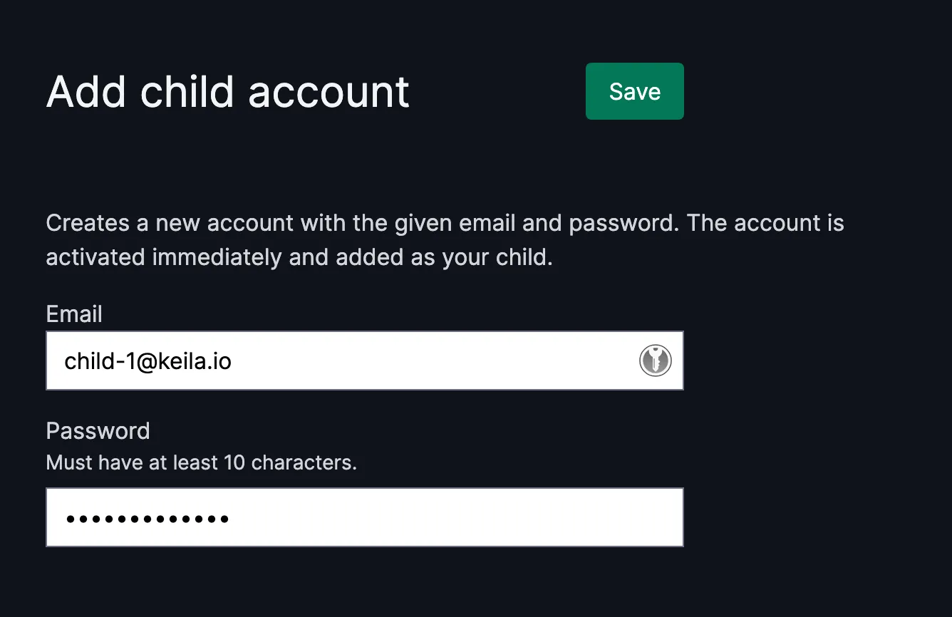 Screenshot showing a new sub-account being created in Partner Mode.