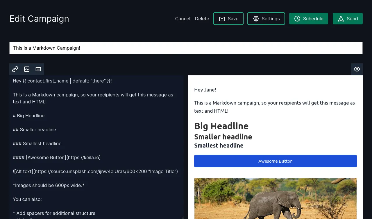 Screenshot des Markdown-Editors in Keila