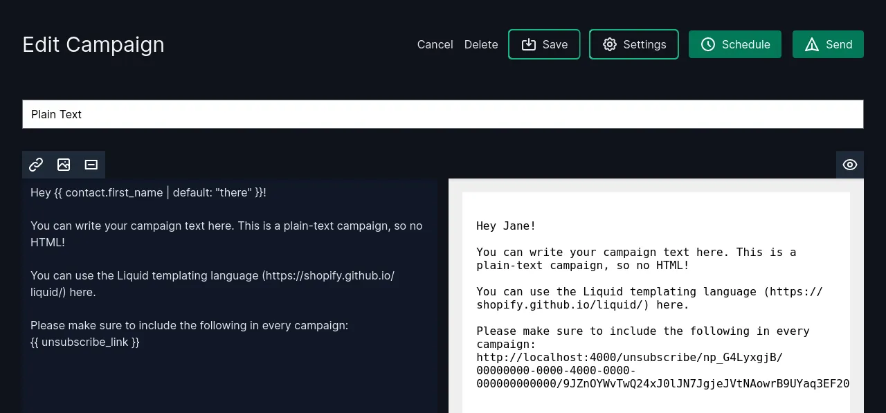 Screenshot des Plain-Text-Editors in Keila