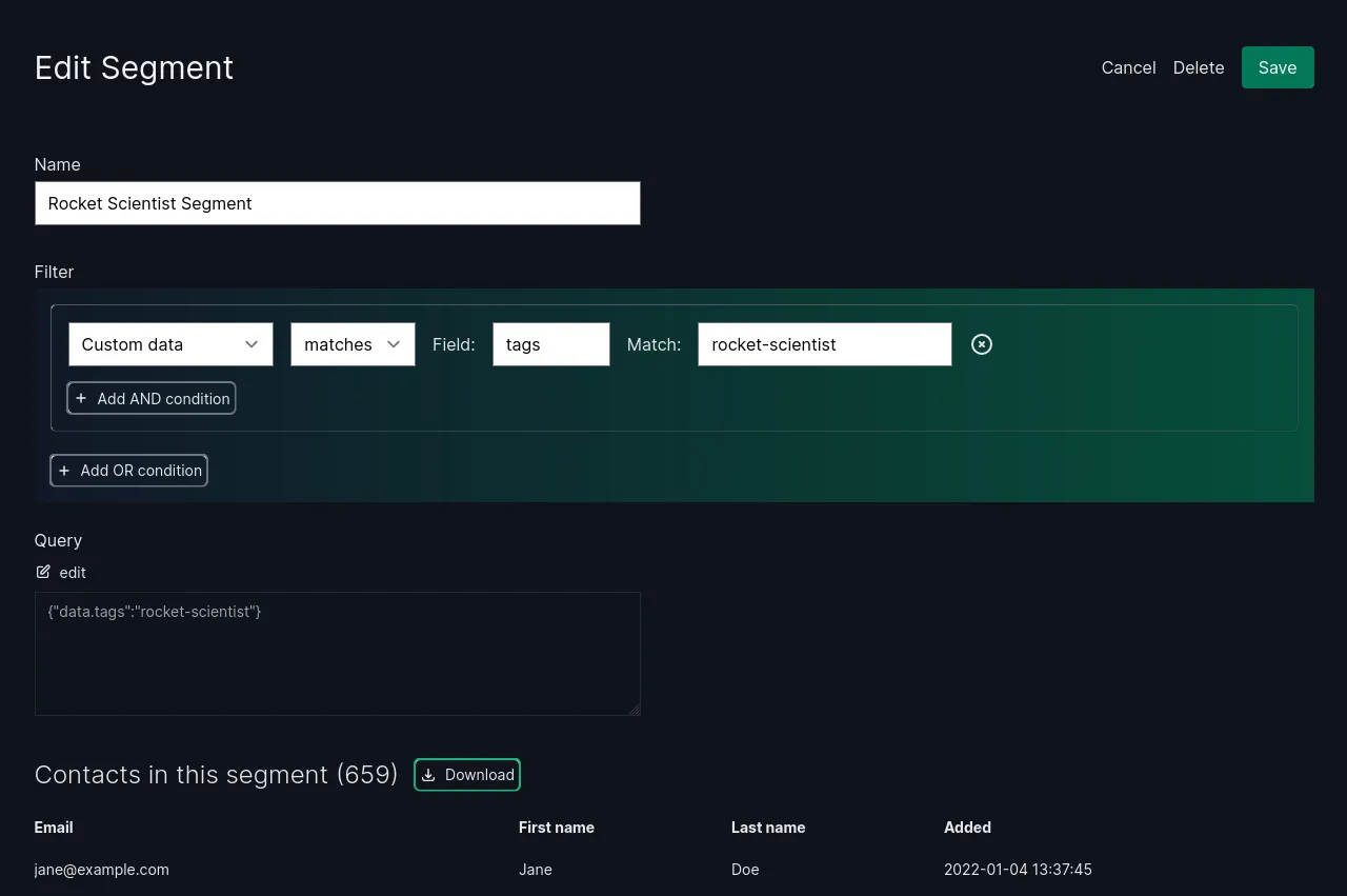 Screenshot of the Keila segment editor